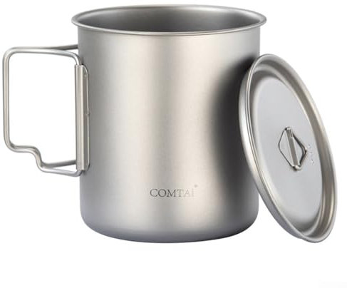 Hasaller Tasse en titane pour camping, tasse en titane portable avec graduations pour camping, pique-nique, eau, café, tasse avec poignée pliable, 9N94JS31R11K6GD46319