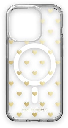 IDEAL OF SWEDEN Durchsichtige Handyhülle mit erhöhten Kanten, Magnetische Handyhülle kompatibel mit Magsafe iPhone-Hülle, für iPhone 15 Pro (Golden Hearts), IDCLCMS-I2361P-506