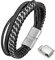 Speroto Lederarmband für Herren - Edelstahl Armband für Männer - Schwarz, Silber, 22 cm