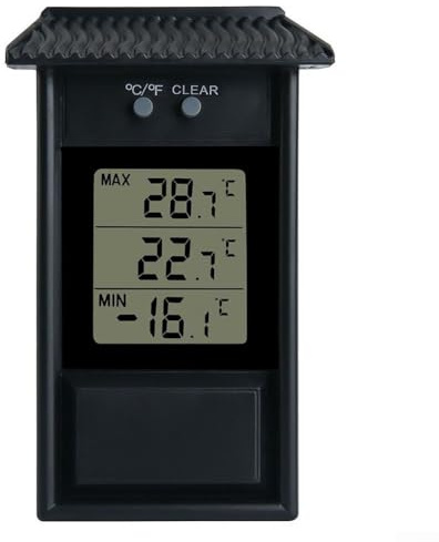Digitales Max-Min-Gewächshaus-Thermometer – Überwachung der maximalen Mindesttemperaturen für Garten, Gewächshaus, Haus, Innen- und Außenbereich, einfache Wandmontage (schwarz)