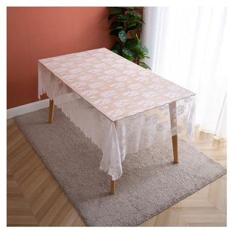 AMDXD Tischdecke Weiß, Blumen Gestickt Tischtücher Spitze, Tischtuch Deko Abwaschbar für Esszimmer, Garten, Party, Hochzeiten oder Haushalt, 145x300CM