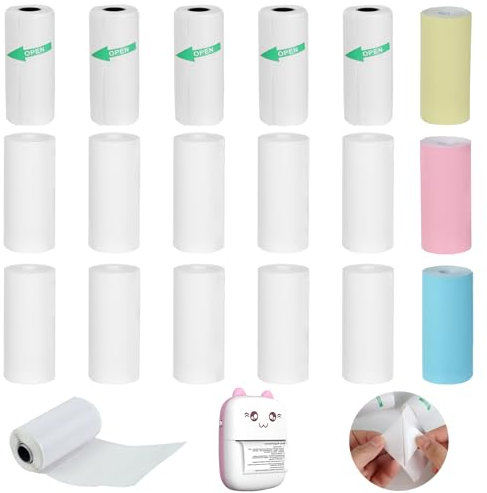18 Rouleaux de Papier Thermique, 57 x 25 mm Papier D’Imprimante Thermique, Rouleau Papier Thermique Photo, Papier Thermique Auto-adhésif, Rouleau Thermique pour Mini Imprimant