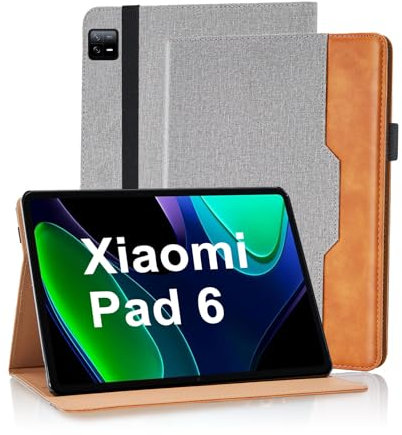 Vkooer Hülle für Xiaomi Pad 6/Xiaomi Pad 6 Pro 11 Zoll 2023 Premium PU Leder Geschäfts Schutzhülle Tasche Cover Case mit Multi-Winkel Standfunktion Ruhen/Wecken für Xiaomi Pad 6, Grau