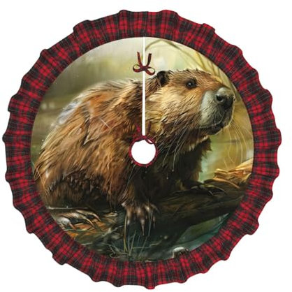 Weihnachtsbaumrock mit Biber-Druck, rustikaler Bauernhaus-Stil, unverzichtbare Weihnachtsdekoration für kleine bis große Bäume