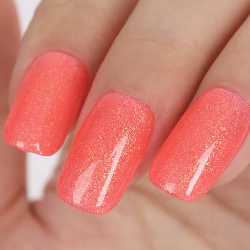 TUTUYU Hot Coral Pink Glitter Gel Nail Polish, 12ml UV/LED Soak Off Sparkly Shimmer Bright Coral Pink for Manicure Salon or DIY Nail Art at Home,Women Girls Gifts
