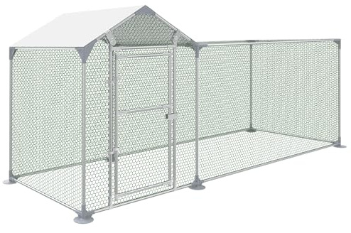 LZQ Hühnerstall Freilaufgehege Hühner Hühnergehege Hühnerhaus Dach Geflügelstall Verzinkter Stahlrahmen (L 300 x B 100 x H 150 cm)