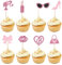 Maxqzin 24 PCS Hot Pink Cupcake Toppers Glitter Princess Cupcakes Topper, Girl Birthday Theme Cupcake Picks with Heart, Bow, Lip, Handbag, Lipstick, Glasses, High Heel, for Wedding Shower Supplies