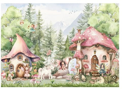 Fototapete Kinderzimmer mädchen Einhorn rosa Wald Waldtiere Bäume Fee Fantasy Tapeten für Kinder Babyzimmer wandtapete Feen Ponys fuchs himmel tiere Fantasy Blumen Schmetterlinge vliesstoff