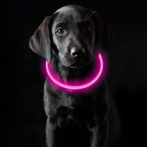 Coolzon LED Leuchthalsband Hundehalsband Aufladbar, Wasserdicht Halsband Hund 3 Modi, Leuchtband Hund Halsband Längenverstellbareres Super Helle Kalsband Katze und Hunde Klein Groß Mittel, Rosa