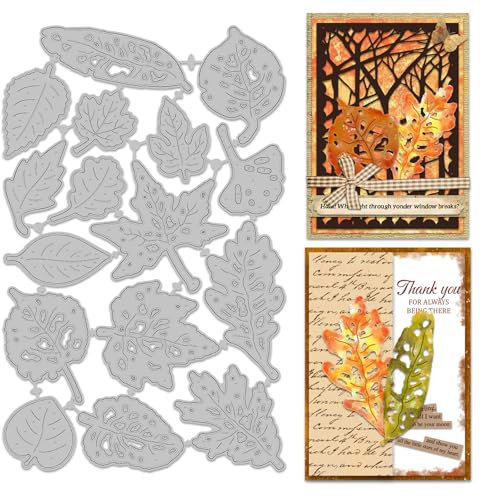 INFUNLY 16 Stück Blattfragment Stanzformen Zum Basteln von Karten Gebrochene Blätter Stanzformen Ahornblätter Metall Stanzungen Ausschnitte Herbstblatt Prägeschablonen Vorlage Für DIY Scrapbooking