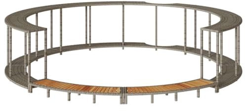 Gecheer Whirlpool Umrandung mit Stauraum Rund Poolumrandung Poolverkleidung für Spa Holztreppe Grau Poly Rattan