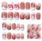 PEXIVOZ 24 piezas Uñas postizas cortas con pegamento,uñas postizas francesas de colores, material acrílico,con Lotso patrón,pegatinas para uñas de cobertura total,adecuadas para mujeres y niñas