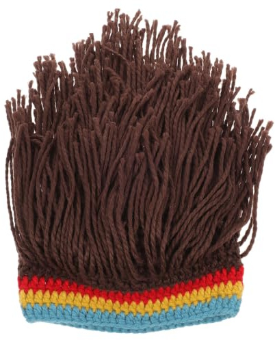 Veemoon Regenbogen Perückenmütze aus Acrylfasern für Winter und Party | 1 Stück Kaffeefarben, Handgestrickt, Lustiger Look, für Damen und Herren, als Kopfbedeckung