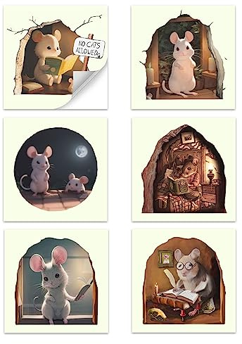 FuninCrea 6 Stück Mouse Wandsticker, Mauseloch Wandaufkleber, Realistisch 3D Sticker Realistic Stickers Tiere Wanddekoration Fluoreszierende Stickers für Korridore, Wohnzimmer, Schlafzimmer (Stil 1)