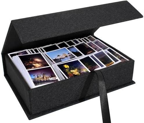 Hiwhy Foto Aufbewahrungsbox,20x25 cm,Leinen,Schwarz | Elegante Fotobox Mit Deckel – Für Fotos,Bilder,Scrapbooking-Zubehör,Andenken,Schmuck,Familienerinnerungen