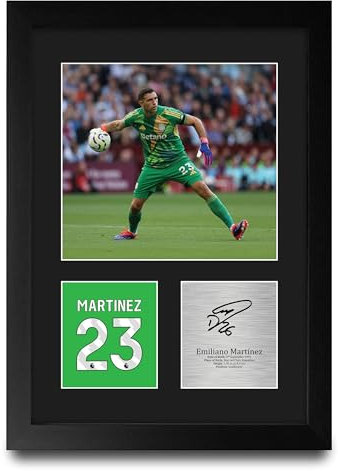 HWC Trading Emiliano Martinez Aston Villa Gifts Printed Signed Autograph Picture for Football Fans and Supporters - A4 Portrait Framed