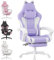 bigzzia Chaise de Gaming Ergonomique avec Oreilles de Chat pour Filles et Adultes, Chaise de Jeu d'ordinateur réglable en Hauteur avec Appui-tête et Support Lombaire de Massage (Violet et Blanc)