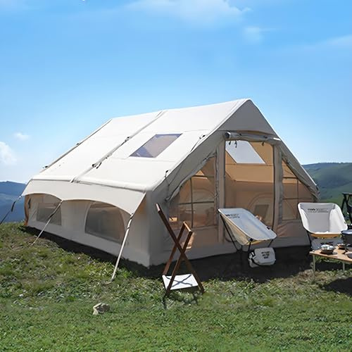 Zelt Aufblasbar 8-10 Personen, 12㎡, Luftzelt Aufblasbares Camping, Wasserdichtes Oxford-Gewebe, Dachfenster und Fliegengitter, mit Handluftpumpe, 400 x 300 x 200 cm