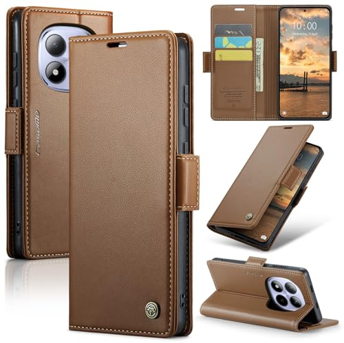 Rerzoiro Handyhülle für Xiaomi Redmi Note 15 Pro 5G Hülle, Premium PU Lederhülle Klappbar Flip Case [RFID Blocker] Tasche Magnet Kartenfach Klapphülle Schutzhülle für Redmi Note 15 Pro 5G, Braun