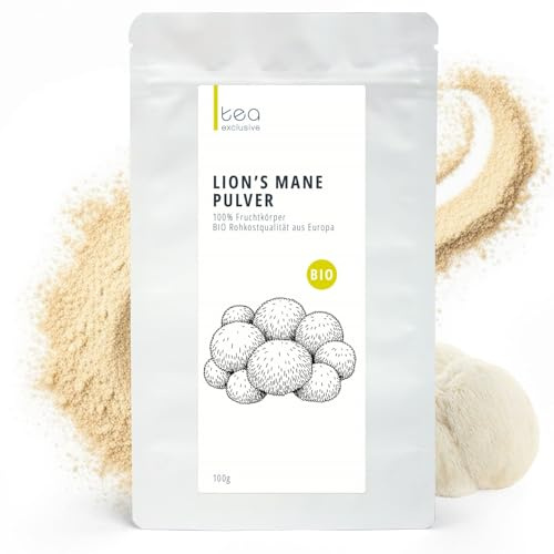 BIO Lions Mane Pulver 100% Fruchtkörper aus Europa Vitalpilz Pilzpulver fein gemahlen im Shellbroken-Verfahren – Ohne Myzel & Zusätze