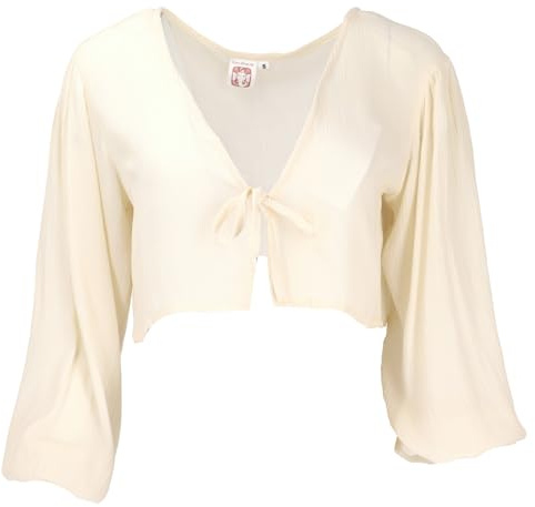 GURU SHOP Luftige Offene Boho Bluse mit Pluderärmeln, Damen