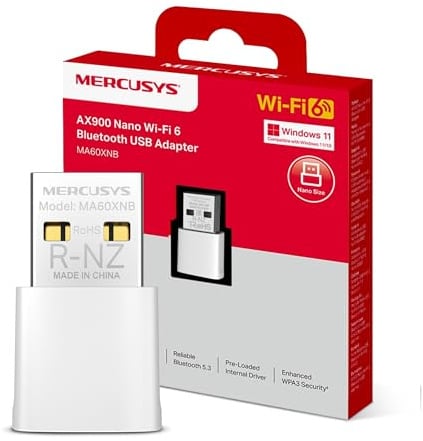 MERCUSYS MA60XNB AX900 2-IN-1 Bluetooth WiFi Dongle, WiFi 6 BT 5.3 Adapter | Nano Bluetooth Dongle, MU-MIMO, OFDMA, WPA3 Security, Windows 11/10, Pre-loaded Internal Driver, Plug & Play