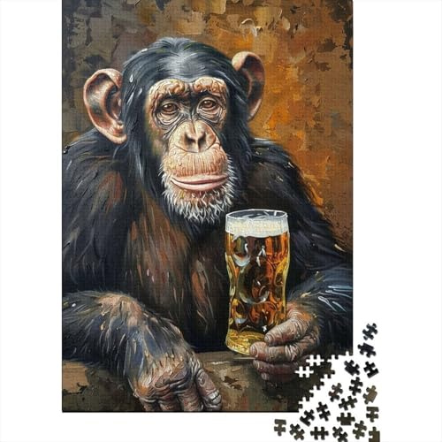 Panneau Métallique 52x38cm/1000pcs avec Beer Drinking Monkey pour Le Pub Ou Le Café, Déco Murale D’Automne pour Les Passionnés D’Ambiance Café