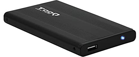 TooQ TQE-2510B - Carcasa para discos duros HDD de 2.5, (SATA I/II/III de hasta 9.5 mm de alto, USB 2.0), aluminio, indicador LED, color negro, 80 grs