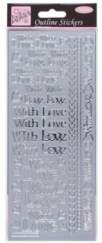 Anitas Outline Stickers, With Love, Silver, For Scrapbooking, Card Making, Kids Play, Homework, Art, Craft, Embelish, Decorative, Paper, Card, Glass, Metal, Plastic, Foam