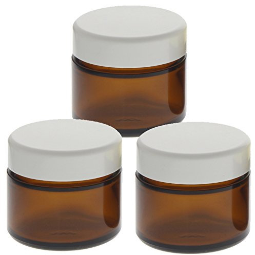 Braun Glas-Tiegel 50ml mit Deckel Weiß, Leere Kosmetex Creme Glas-Dose, Salbentiegel, Kosmetik-Dose aus Braunglas, Braun - Weiß, 3 Stück