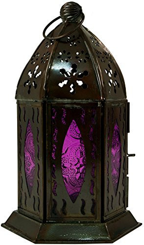 GURU SHOP Orientalische Metall/Glas Laterne in Marrokanischem Design, Windlicht ., Lila