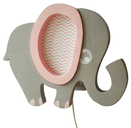 Clevere Kids Kinder-Wandlampe Alle meine Tiere | Handarbeit aus der EU | hochwertige Leselampe, Nachtlicht aus Holz | E14 (Elefant rosa)
