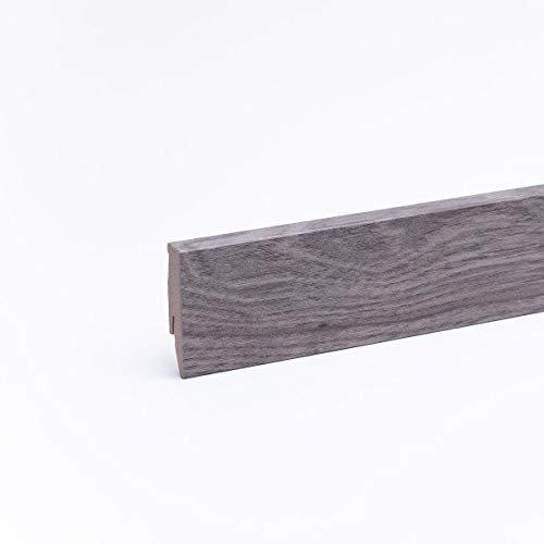 Leiste24 Battiscopa decorativo da 60 mm, battiscopa 60 altezza, robusto MDF con decorazione, lunghezza 2,600 mm, battiscopa con canalina integrata + fresatura a clip, rovere antico