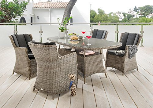Destiny Sitzgruppe Luna 4 Sessel + Tisch 200x100x75cm, Polyrattan, Vintage grau