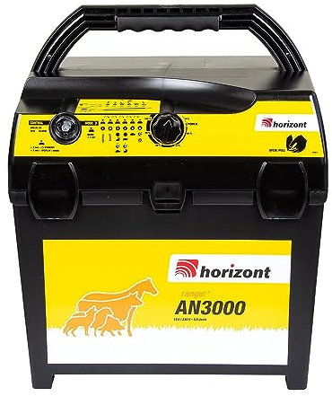 horizont Weidezaungerät 9V 12V, ranger AN3000 Weidezaungerät 230V, 3,5 Joule, 14700 Volt, Weidezaungerät, für Netzstrom, Batterie, Akku, Dualgerät für gehobene Ansprüche, trockene Bedingungen