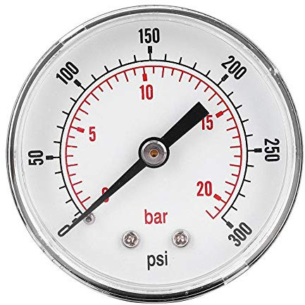 Pressure Gauge, 50mm Dial 1/4 BSPT Axial Pressure Gauge for Air, Water, Oil and Gas(0-300psi 0-20bar)