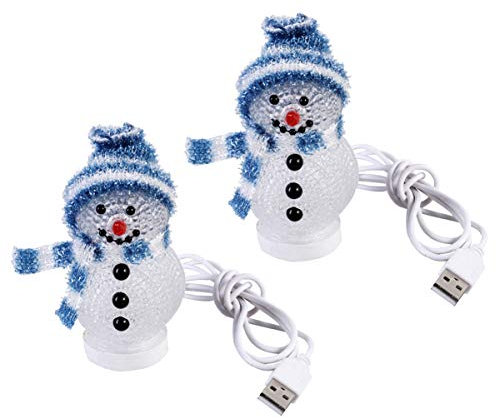 Uonlytech 2 stücke led weihnachtsbeleuchtung leuchten schneemann Ornamente mit Hut USB Lade RGB Farbwechsel nachtlicht Weihnachten tischdekoration (blau)