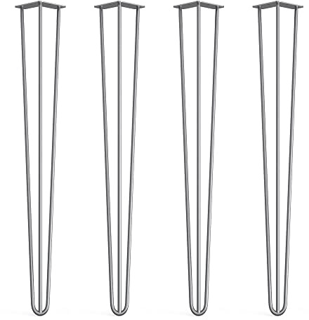 4 x Hairpin Legs from DT IRONCRAFT - 86cm 3 Rod / 10mm, Bare Steel with Floor Protector Feet & Screws - Console & Counter Table Legs
