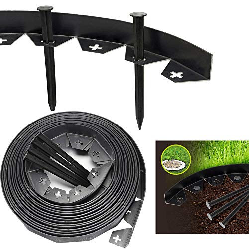 10 Meters Garden Lawn Edging Border Outdoor Flexible Pathway Wall Fence with 50 Strong Securing Pegs
