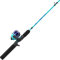 Zebco Kids Splash Jr. Spincast Rolle und Angelruten-Kombination, 4 Fuß 2-teilige Angelrute, Größe 20 Rolle, Rechtshänder, vorgespult mit 2,7 kg Cajun-Schnur, Blau