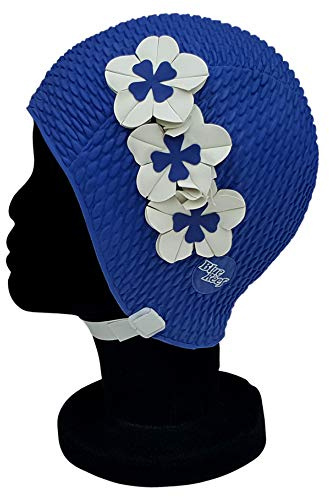 Blue Reef Riga Bubble Badekappe, einfarbig, Blumenmuster, klassisch, Retro, 3 Blumen, zweifarbig, 3D-Blütenblatt, stilvolle Vintage-Badekappe, Einheitsgröße, durchschnittliche Erwachsenengröße, mit