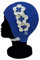 Blue Reef Riga Bubble Gorro de natación para mujer, diseño floral, clásico, retro, 3 flores, 2 colores, trío de pétalos 3D, elegante, vintage, talla única, para adultos, con correa ajustable (azul