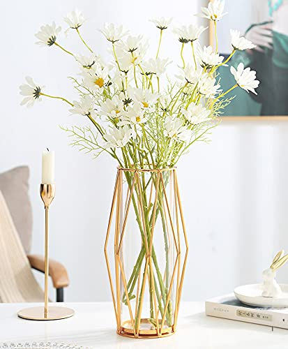 FSyueyun Vase à Fleurs doré pour Salon, Vase en Verre avec Support en métal, Grands vases Modernes pour Fleurs comme Centre de Table de Mariage, Maison, Bureau (27,9 cm)