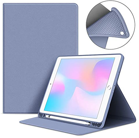VAGHVEO Custodia per iPad 9.7 2017/2018, iPad Air1/Air 2 Case con Built-in Pencil Holder, Flessibile Protezione Morbido TPU Silicone Cover Posteriore per Apple iPad 5a/6 Gen/Air 1/2, Grigio Viola