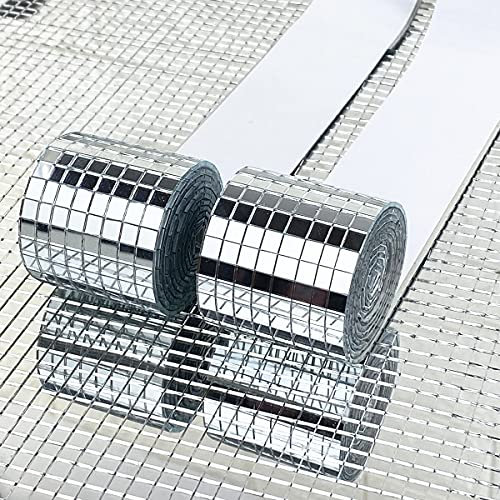 WDragon 3200pcs 2 Rolls Real Glass Silver Mirrors Mosaic Tiles Sticker for Craft Square Glass Tiles Self Adhesive,5mm by 5mm