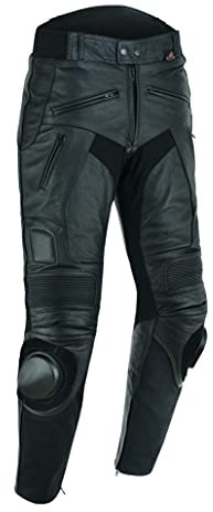 Texpeed Mens Leather Motorcycle Trousers With Sliders - Motorbike Racing Touring Pants With Genuine Biker CE Armour (EN 1621-1) Protection Black - 34W / 30L