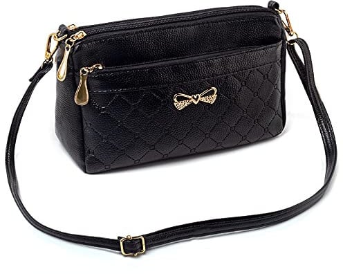 Damen Umhängetasche Kleine Elegant Geprägtes das Muster Schultertasche Tasche Leichte PU Leder Handtasche Schwarz
