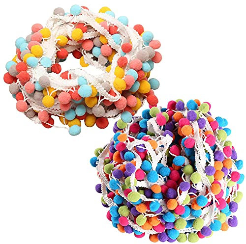 Zasvec Pomponborte zum Nähen 2 Stück Pom Bommelborte Bommelband Fransenband Bommel Fringe Pompon Borte Trimm Ball Fransen Quasten Trim Zierborrte 5M für DIY Handwerk Dekorieren