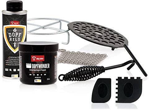 BBQ-Toro 8-teiliges Zubehör Set für Dutch Oven | mit Dopfheld, Dopfwunder, Grill Schaber, Ringreiniger, Untersetzer, Dutch Oven Einsatz und Deckelheber