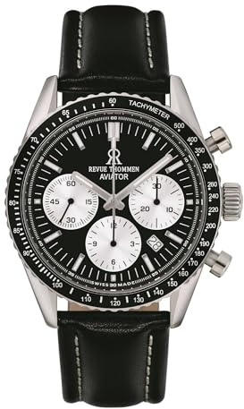 Revue Thommen Herren Armbanduhr Automatic Aviator 42 mm Chronograph, Tachymeter Armband Leather 17000.6534